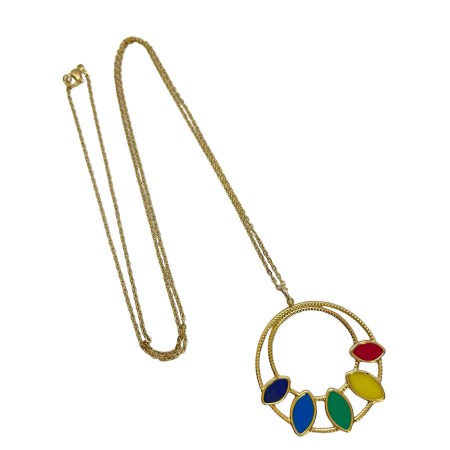 necklace steel gold round element with colorful smalto